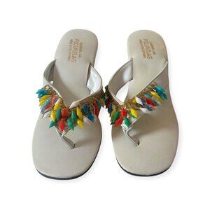 Vintage White Sandals w/ Multicolor Beads Filipinas Made in Philippines, Size 9